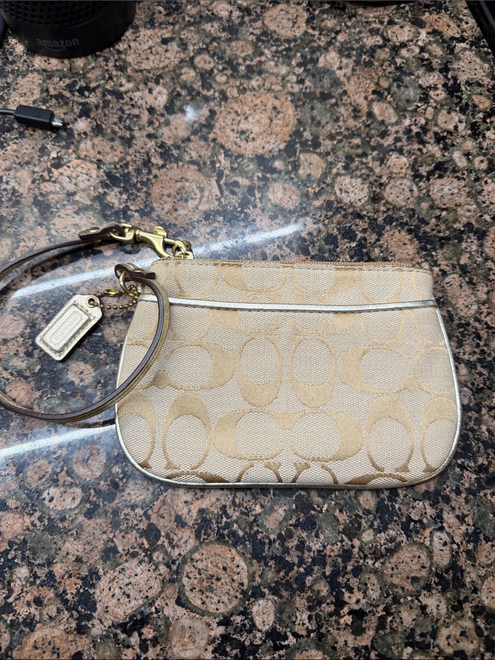 Coach Beige and Chalk Signature Canvas Wristlet